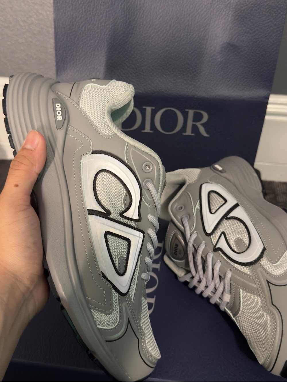 Dior white / Gray B30 Mesh Sneakers - Picture 5 of 11